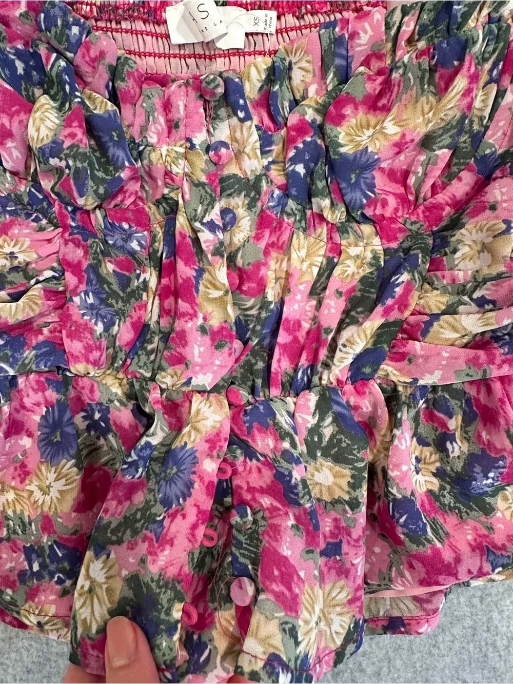 Astr Pink Floral Puff-Sleeve Peplum Blouse